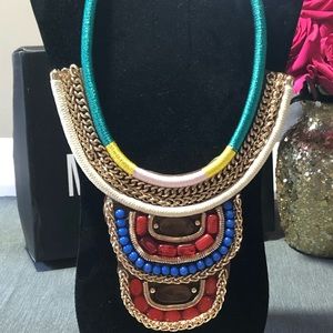 Multi colored bib statement necklace